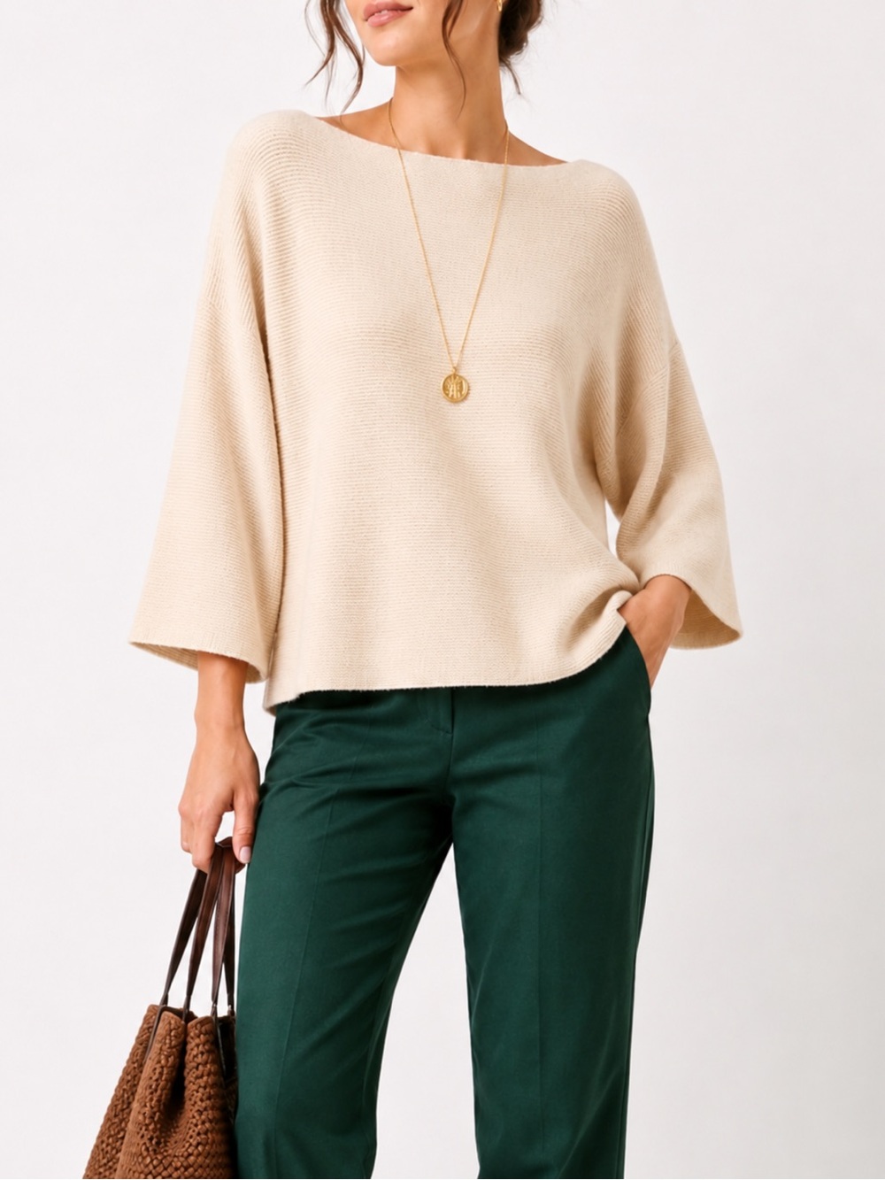 Lafayette 148 New York 100% Cashmere Cream Boatneck Sweater